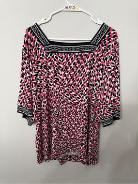 Women’s Dana Buchman 1X Pink Black Animal Print 3/4 Sleeve Knit Top